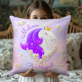 Sei magisch Lilac Einhorn Blume & Sterne Kissen