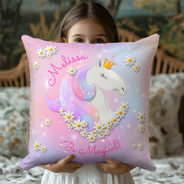 Sei magisch rosa und lilac Einhorn Blume & Sterne Kissen