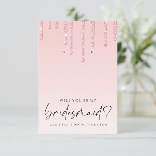 Sei mein Bridesmad Pink Glitzer Earring Holder Dankeskarte (Stehend Vorderseite)