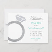 Sei mein Bridesmaid Aqua Diamond Ring Individuelle Einladung (Vorderseite)