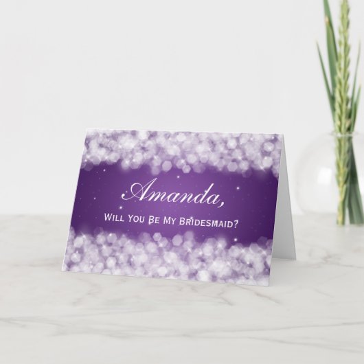 Sei mein Bridesmaid Party Sparkle Lila Einladung (Vorderseite)