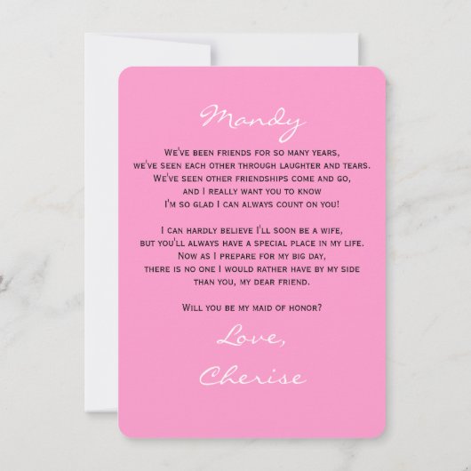 Sei mein Trauzeugin Gedicht auf Rosa Einladung (Rückseite)