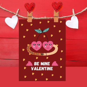 Sei mein Valentin, 2 süße rosa Kirschen verliebt Feiertagspostkarte