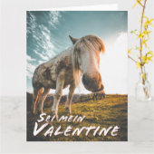 Sei mein Valentin mit schauenden Pferd Karte (Gelbe Blume)