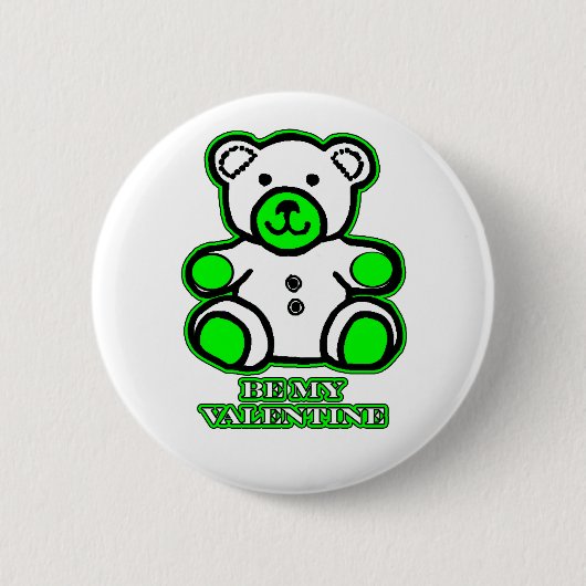 Sei mein Valentinbär Weiß Grün des MUSEUM Zazzle Button (Vorderseite)