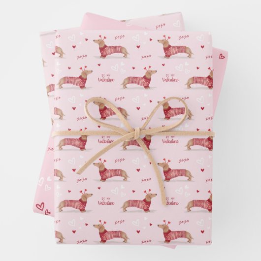 Sei mein Valentine, Aquarell Dackel Hund rosa Geschenkpapier Set (Beispiel)