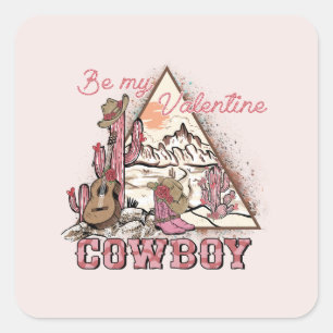 Sei mein Valentine Cowboy Quadratischer Aufkleber