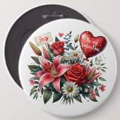 Sei mein Valentine floral/herz Button (Vorne & Hinten)