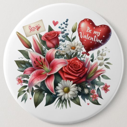 Sei mein Valentine floral/herz Button (Vorderseite)