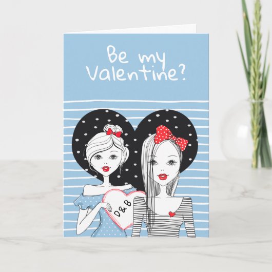 Sei mein Valentine Lesbian Themed Feiertagskarte (Vorderseite)