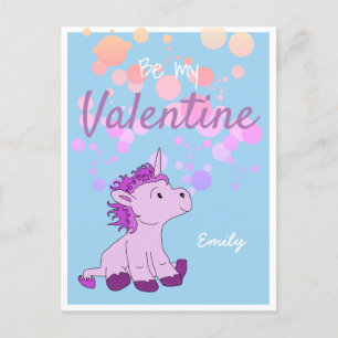 Sei mein Valentine Niedlich Unicorn Valentinstag Feiertagspostkarte