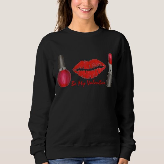 Sei mein Valentine Red Lipstick Kiss Print Makeup Sweatshirt (Vorderseite)