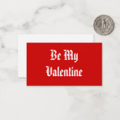 Sei mein Valentine. Valentinstag. Rot und Weiß. Mitteilungskarte (Vorderseite/Rückseite Beispiel)