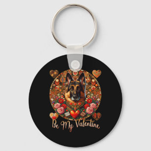 Sei mein Valentins Hund Blume Rotes Herz Tag- Deut Schlüsselanhänger