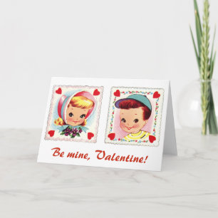 Sei mein Valentins Retro Süßer Junge und Mädchen Feiertagskarte