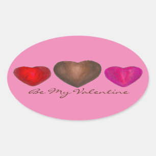 Sei mein Valentinschokolade Pink Brown Candy Heart Ovaler Aufkleber