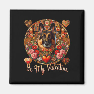 Sei mein Valentinstag-Hund Blumen Rot Herz Tag- De Magnet