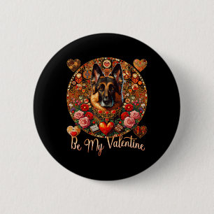 Sei mein Valentinstag-Hund Blumen Rotes Herz Tag- Button