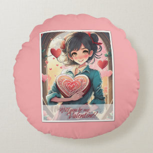 Sei mein Valentinstag im Manga-Stil 31470 Rundes Kissen
