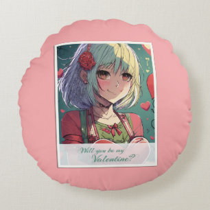 Sei mein Valentinstag im Manga-Stil 33420 Rundes Kissen