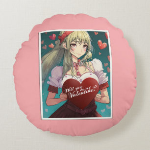 Sei mein Valentinstag im Manga-Stil 33893 Rundes Kissen