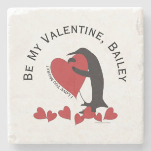Sei mein Valentinstag - Pinguin und rotes Herz Steinuntersetzer