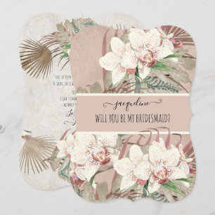 Sei meine Brautjungfer Blush Pink Tropical Orchid  Einladung