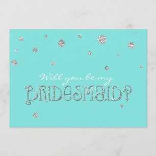 SEI MEINE BRAUTJUNGFRAU Aqua Blau Silber Glitter K Einladung