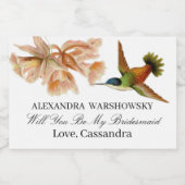 Sei meine Brautjungfrau |Elegant Hummingbird Water Schaumweinetikett (Einzelnes Label)