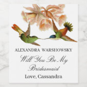 Sei meine Brautjungfrau |Elegant Hummingbird Water Weinetikett (Einzelnes Label)