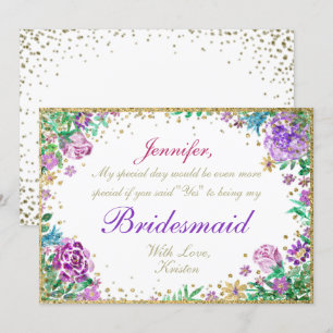 Sei meine Bridesmaid   Aquarellfarbene Blume Einladung