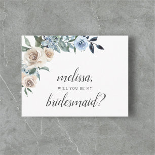 Sei meine Bridesmaid Dusty Blue Beige Blume Boho I Einladungspostkarte