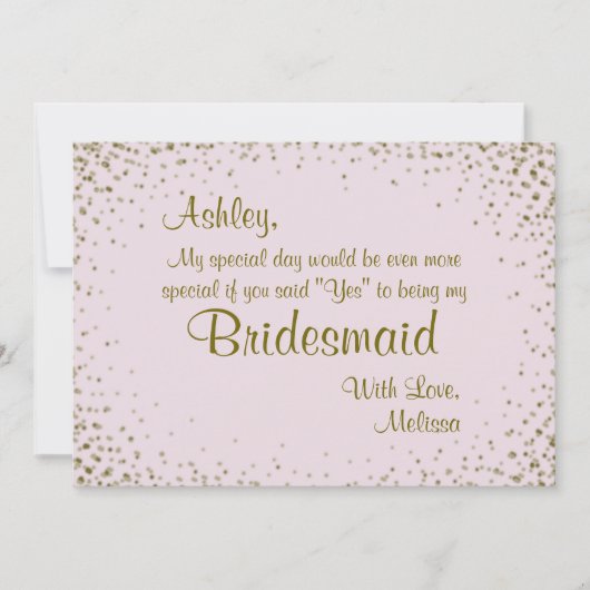 Sei meine Bridesmaid | Gold Confetti in Blush Einladung (Vorderseite)