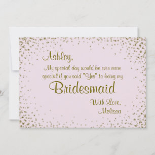 Sei meine Bridesmaid Gold Confetti in Blush Einladung