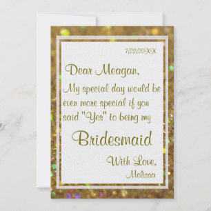 Sei meine Bridesmaid Gold Glitzer Glam Einladung