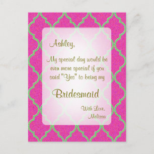 Sei meine Bridesmaid   Hot-Rosa-Quatrefolie Postkarte