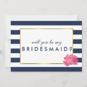 Sei meine Bridesmaid-Karte | Navy Strip & Pink Peo Einladung (Vorderseite)