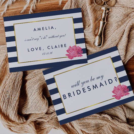 Sei meine Bridesmaid-Karte | Navy Strip & Pink Peo Einladung