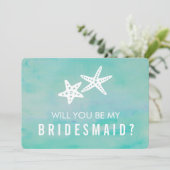 Sei meine Bridesmaid-Karte | Starfish Aqua Einladung (Stehend Vorderseite)