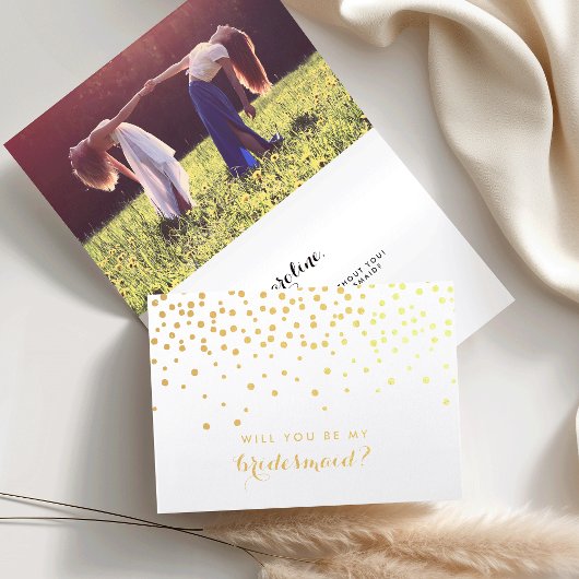 Sei meine Bridesmaid | Personalisiertes Foto Gold Folienkarte