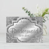 Sei meine Bridesmaid | SilberDamast Einladung (Stehend Vorderseite)
