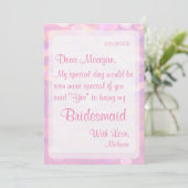 Sei meine Bridesmaid | Soft Pink Bokeh Einladung (Stehend Vorderseite)