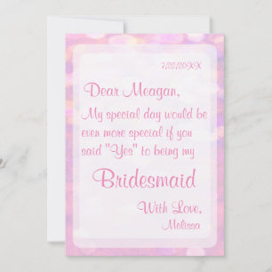 Sei meine Bridesmaid   Soft Pink Bokeh Einladung