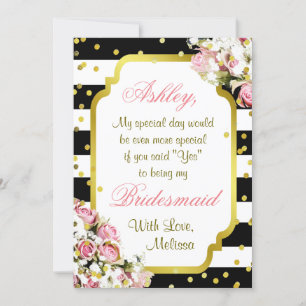 Sei meine Bridesmaid   Streifen, Confetti, Rose Einladung