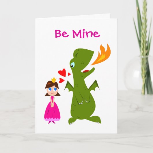Sei meine Prinzessin und Dinosaurier Valentine Karte (Vorderseite)