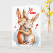 Sei meins: Adorable Bunnies umarmt Karte (Gelbe Blume)