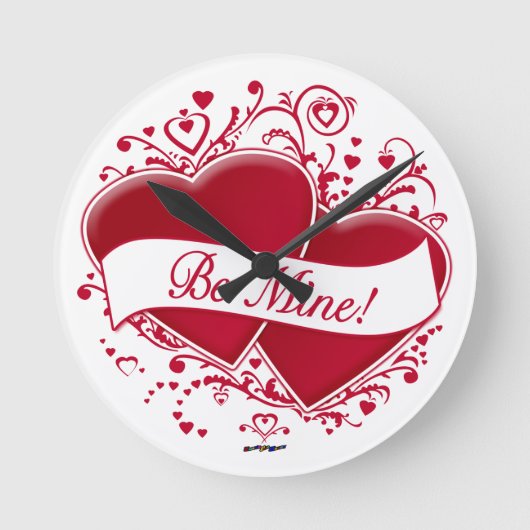 Sei meins! Rote Herzen Runde Wanduhr (Vorderseite)