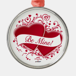 Sei meins! Rote Herzen Silbernes Ornament