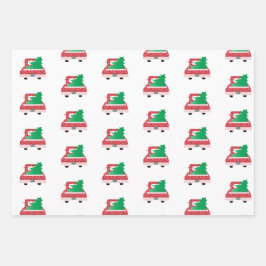 "Sei MERRY!" Vintager roter Lkw und Schneeflocken Geschenkpapier Set