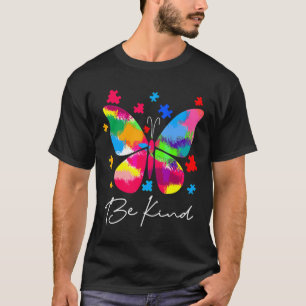 Sei nett Butterfly Puzzle Piece Autism Awa T-Shirt